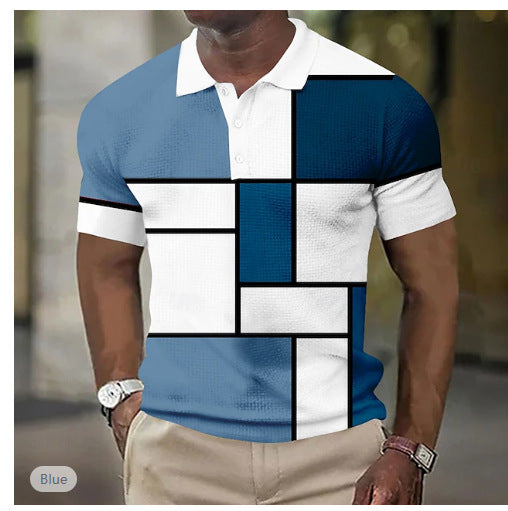 Herren nan kurzärmeliges Poloshirt mit geometrischem Blockmuster und feinem Strukturpiqué Echo Archiv