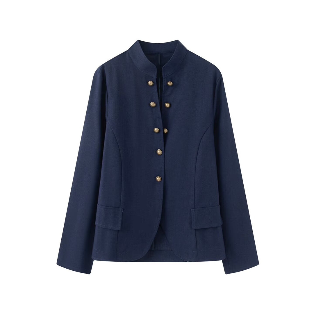 Damen Elegante Kurzjacke mit Stehkragen, Zierriegelknöpfen und Pattentaschen Echo Archiv