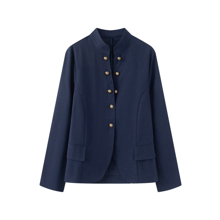 Damen Elegante Kurzjacke mit Stehkragen, Zierriegelknöpfen und Pattentaschen Echo Archiv