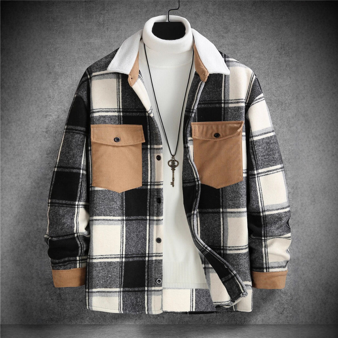 Herren Karo-Flanelljacke mit zwei Brusttaschen und weichem Kragen Echoarchiv