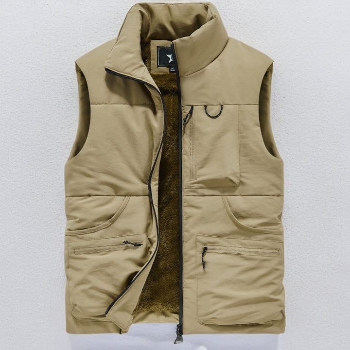 Herren Wattierte Outdoor-Weste mit Teddyfutter, hohem Kragen und Multifachtaschen – Marzano