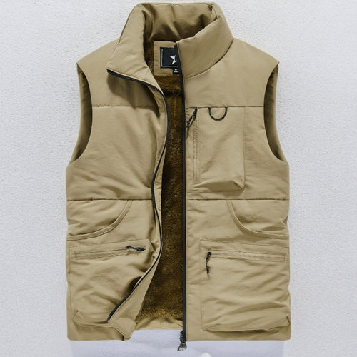 Herren Wattierte Outdoor-Weste mit Teddyfutter, hohem Kragen und Multifachtaschen – Marzano