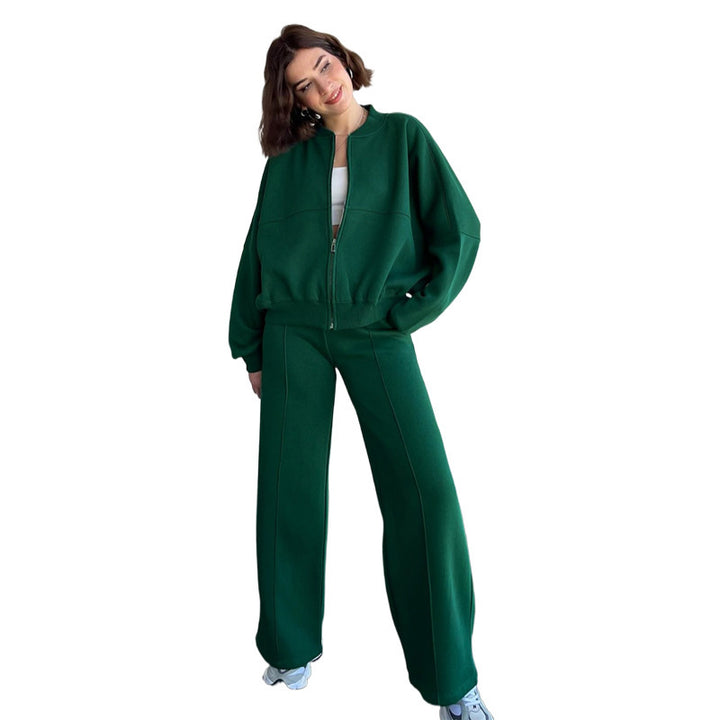 Damen Oversized Zip-Hoodie-Set mit Cropped Top und weiter Naht-Sweathose Echoarchiv