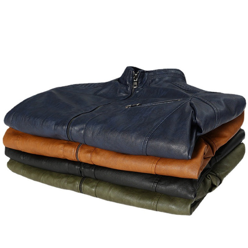 Herren schmal geschnittenes Kunstleder-Blouson mit hochschließendem Stehkragen und Schultersteppung Echoarchiv