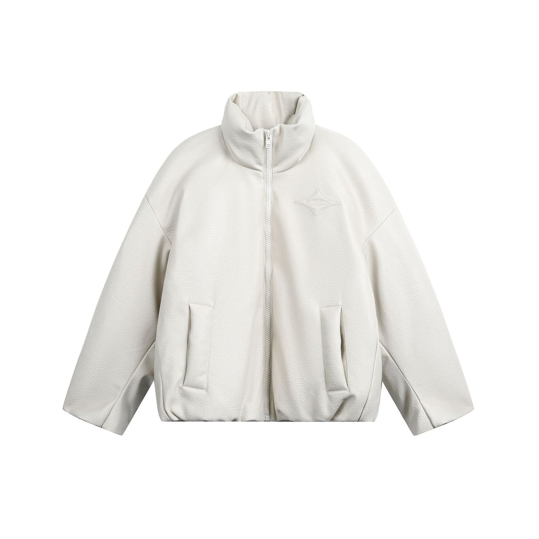 Damen Oversized Kunstleder-Bomberjacke mit hohem Stehkragen Echoarchiv