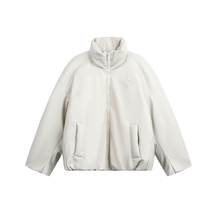 Damen Oversized Kunstleder-Bomberjacke mit hohem Stehkragen Echoarchiv