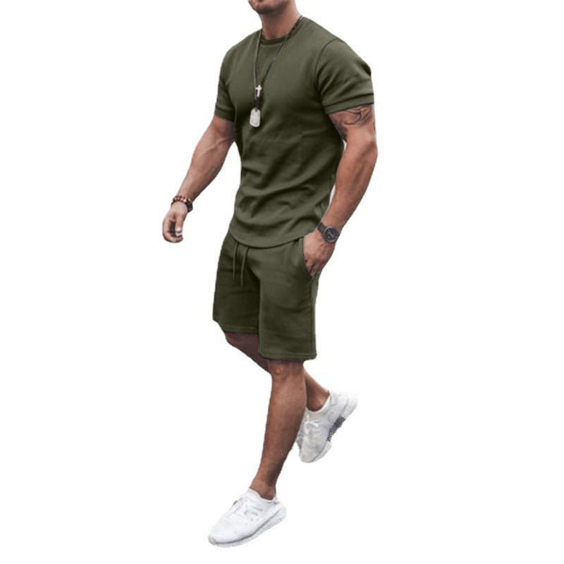 Herren nan figurbetontes Kurzarmshirt mit verstärkter Schulternaht und elastischer Kordelzug-Bermuda aus Stretchjersey Echo Archiv