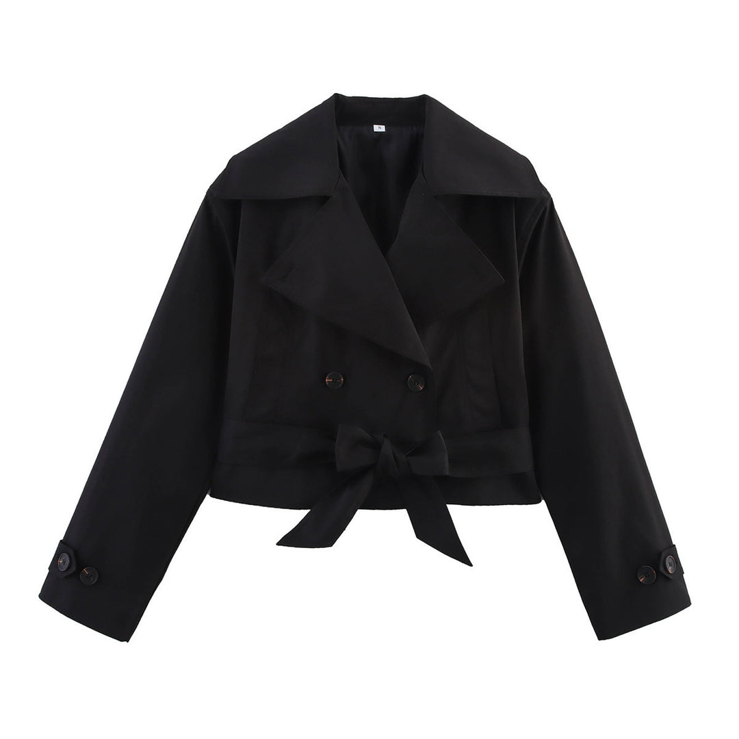 Damen nan kurz geschnittene Trenchjacke mit weitem Revers, doppelreihiger Knopfleiste und Schleifenbund Echo Archiv