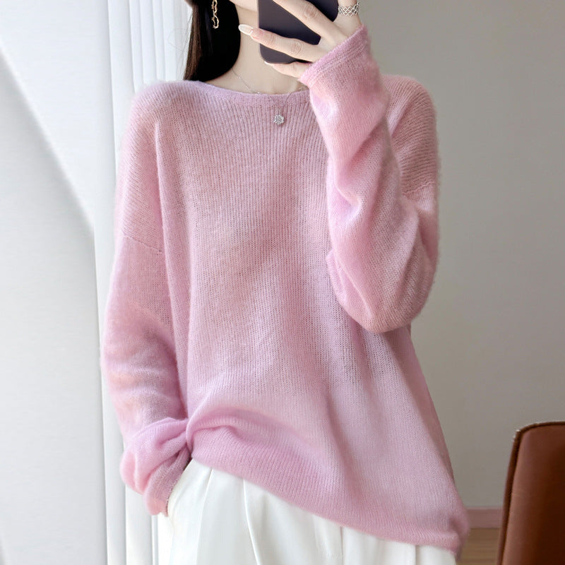 Damen Ultraleichter Mohair‑Look Oversize-Pullover mit U-Boot-Ausschnitt und überschnittener Schulter Echoarchiv