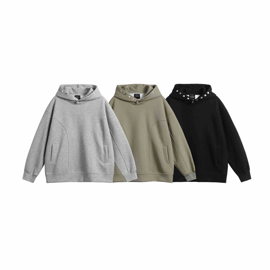Unisex Oversize Kapuzenpullover mit Druckknopffunnel und Teilungsnähten Echoarchiv