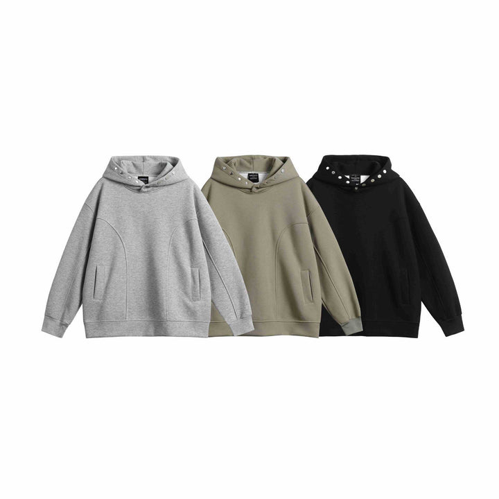 Unisex Oversize Kapuzenpullover mit Druckknopffunnel und Teilungsnähten Echoarchiv