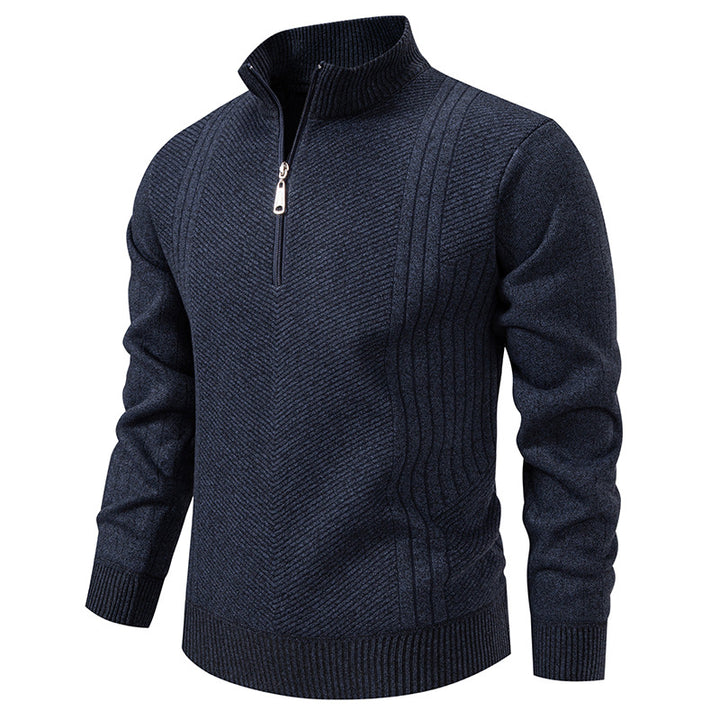 Herren nan Troyer-Pullover mit halbem Reißverschluss, Chevron-Struktur und elastischen Rippbündchen Echo Archiv