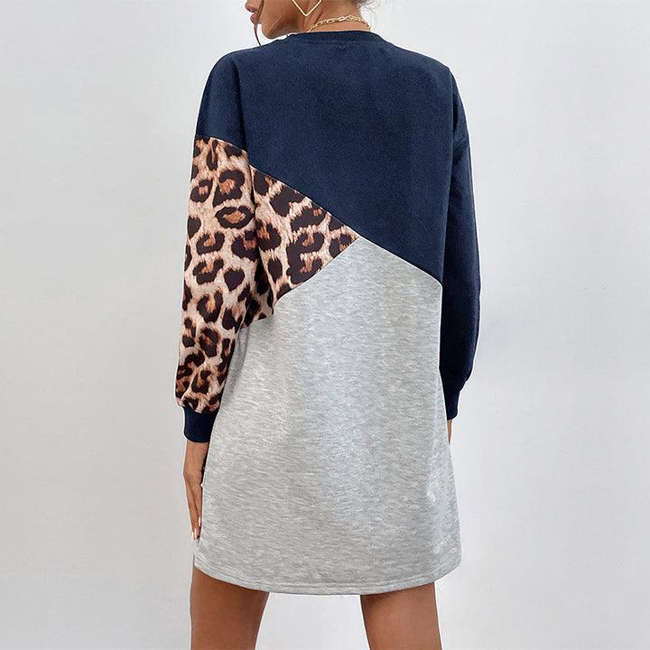 Damen Colorblock-Sweatkleid mit Leo-Ärmel und lockerer A-Linien-Silhouette Echoarchiv