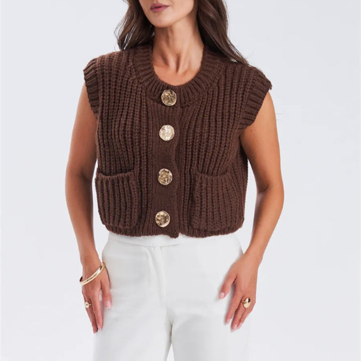 Damen Grobgestrickter Oversize Cardigan mit Zierknöpfen – Veloura