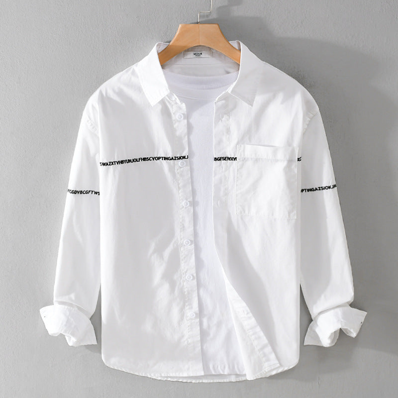 Herren Langarm-Hemd im Overshirt-Stil mit eingearbeitetem Schriftband und Brusttasche Echoarchiv