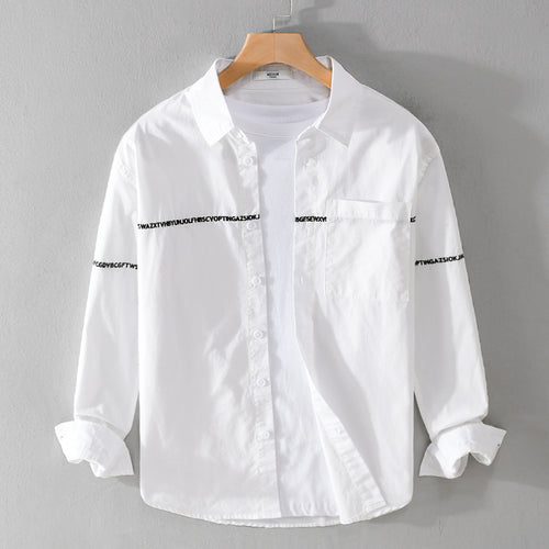 Herren Langarm-Hemd im Overshirt-Stil mit eingearbeitetem Schriftband und Brusttasche Echoarchiv