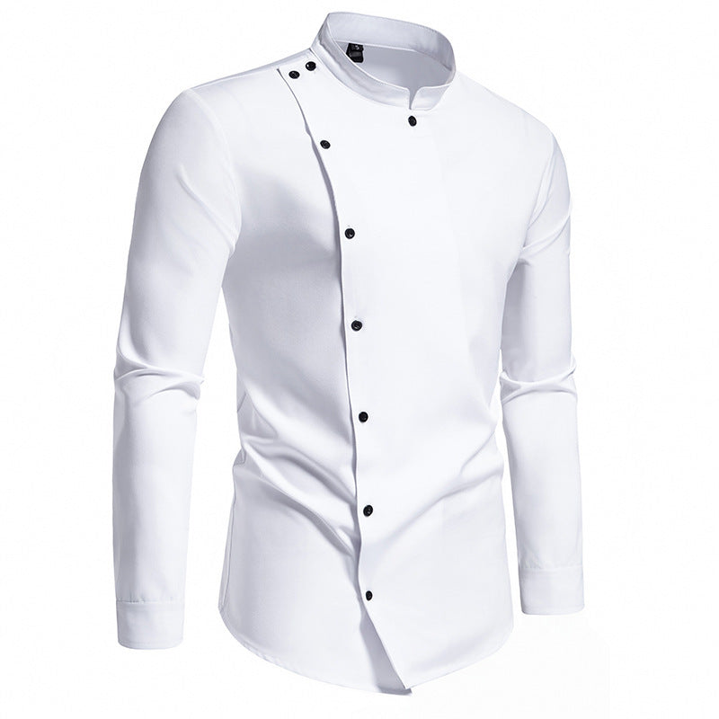 Herren modisches Hemd mit asymmetrischem Knopfdesign und elegantem Stehkragen Echoarchiv