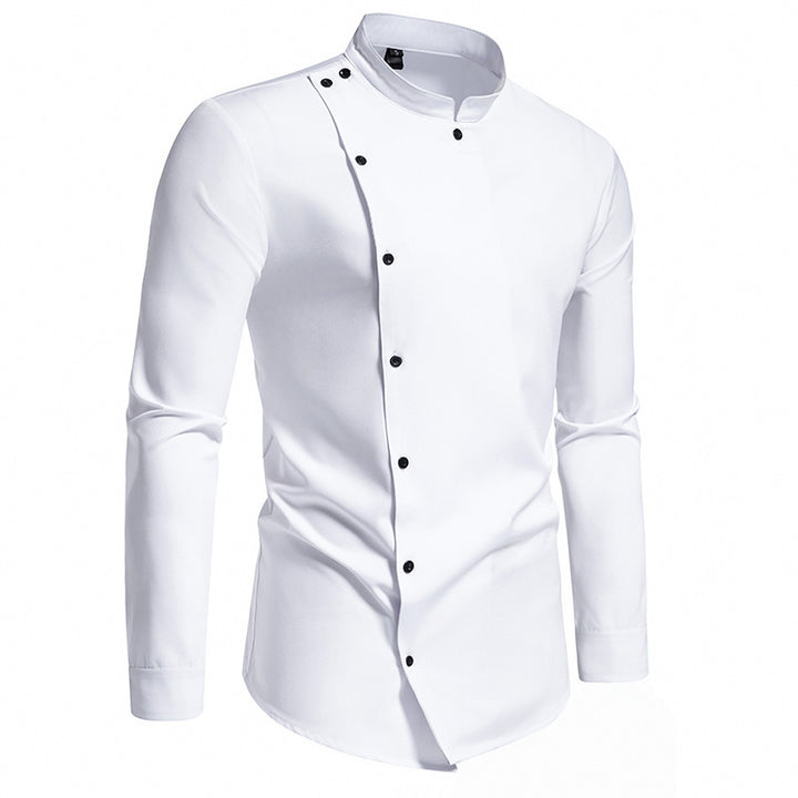 Herren modisches Hemd mit asymmetrischem Knopfdesign und elegantem Stehkragen Echoarchiv
