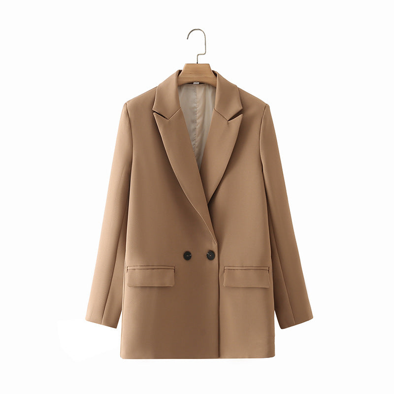 Damen taillierter Longblazer im Oversize-Look mit Reverskragen und Pattentaschen – Valéne