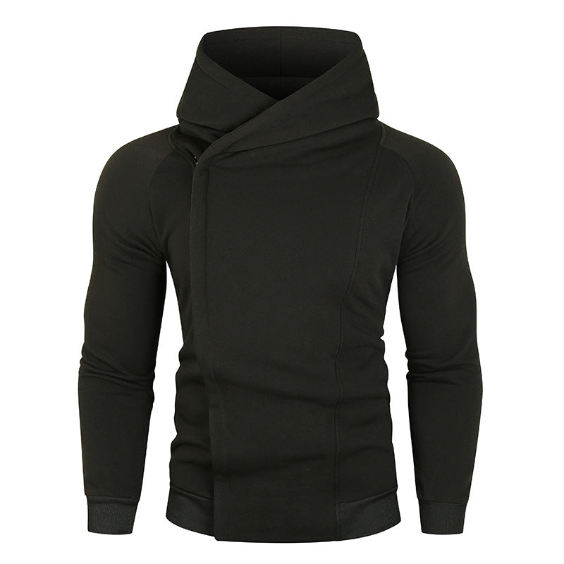 Herren nan asymmetrischer Kapuzenpullover mit Wickelkragen und verdeckter Knopfleiste, schlanke sportive Passform Echo Archiv