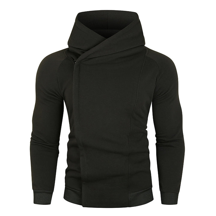 Herren nan asymmetrischer Kapuzenpullover mit Wickelkragen und verdeckter Knopfleiste, schlanke sportive Passform Echo Archiv