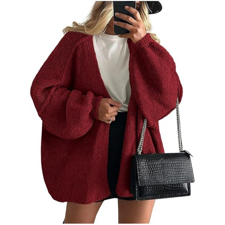 Damen Oversize Strickcardigan mit Ballonärmeln und offener Front Echoarchiv