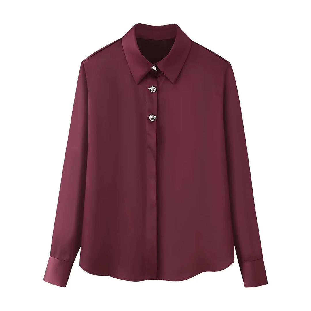Damen nan seidige Hemdbluse mit Schmuckknöpfen, klassischem Kragen und lockerem Fall Echo Archiv