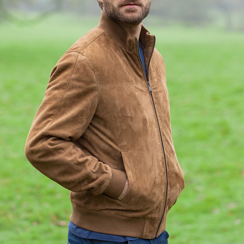Herren elegante Wildlederjacke im modernen Biker-Stil Echoarchiv