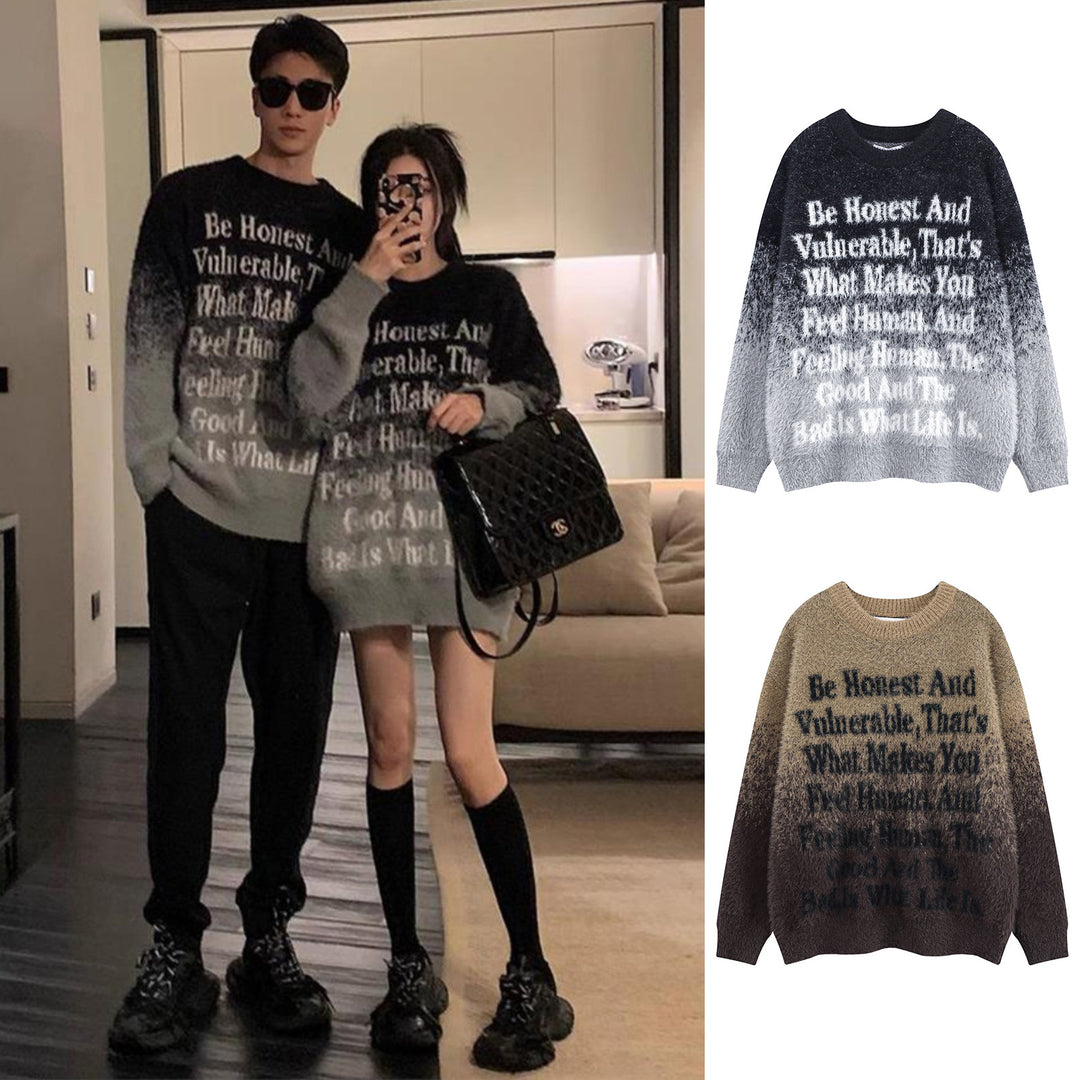 Damen Modischer Grobstrickpullover mit inspirierendem Schriftzug Echoarchiv