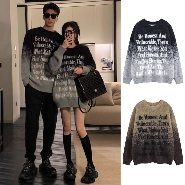 Damen Modischer Grobstrickpullover mit inspirierendem Schriftzug Echoarchiv