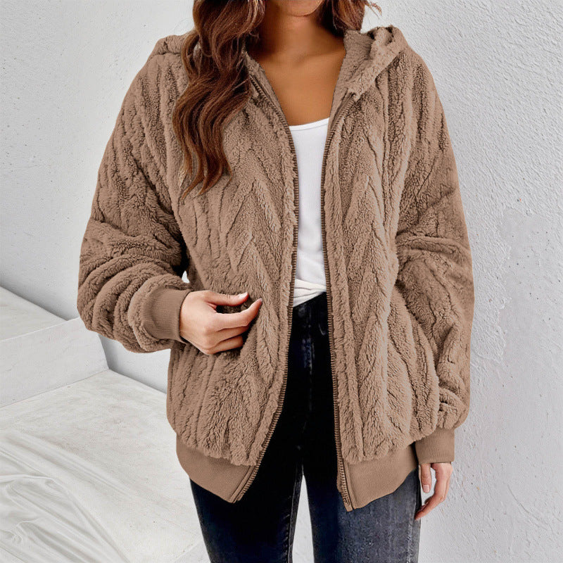 Damen Kapuzen-Teddyjacke mit Reißverschluss, weichem Plüsch und elastischem Bündchen Echo Archiv