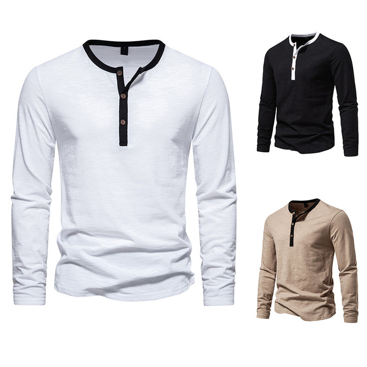 Herren langärmliges Henley-Shirt mit kontrastierendem Kragen Echoarchiv