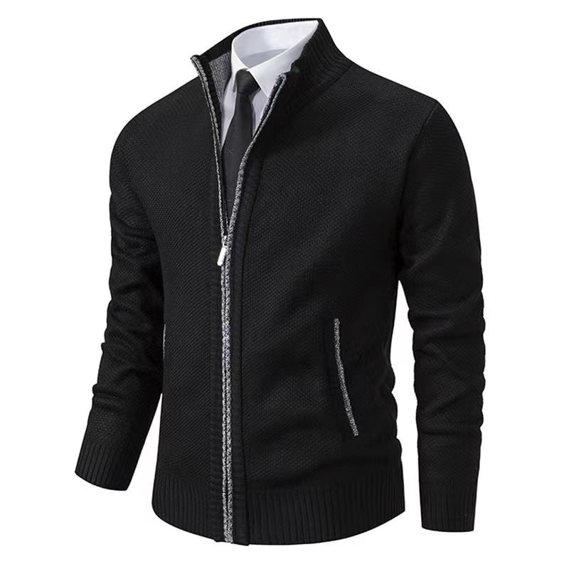 Herren nan melierte Strickzipjacke mit hohem Stehkragen, feiner Struktur und verdeckten Eingrifftaschen Echo Archiv