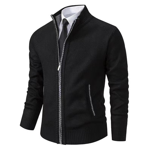 Herren nan melierte Strickzipjacke mit hohem Stehkragen, feiner Struktur und verdeckten Eingrifftaschen Echo Archiv