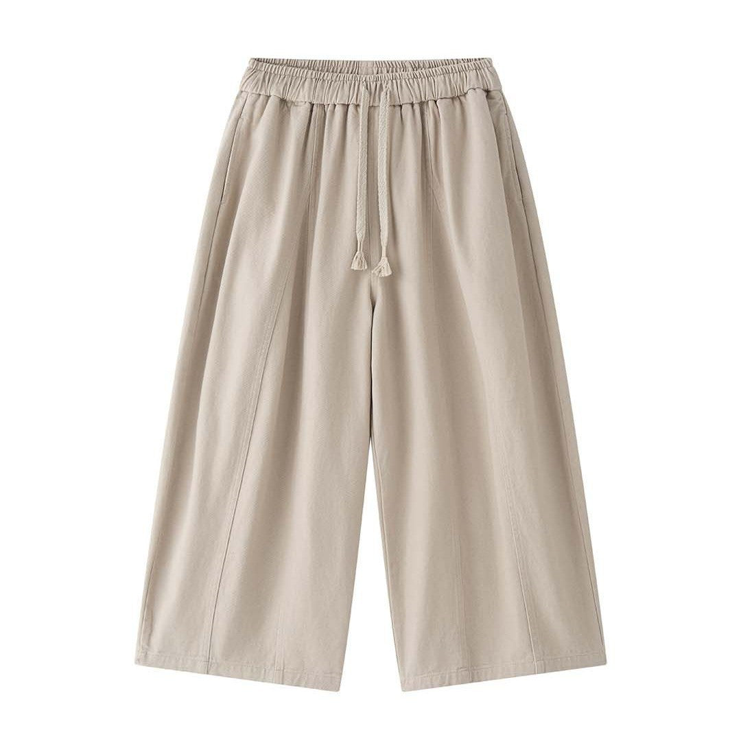 Damen Weite High‑Waist Canvas‑Culotte mit Kordelbund und Ziernähten Echoarchiv