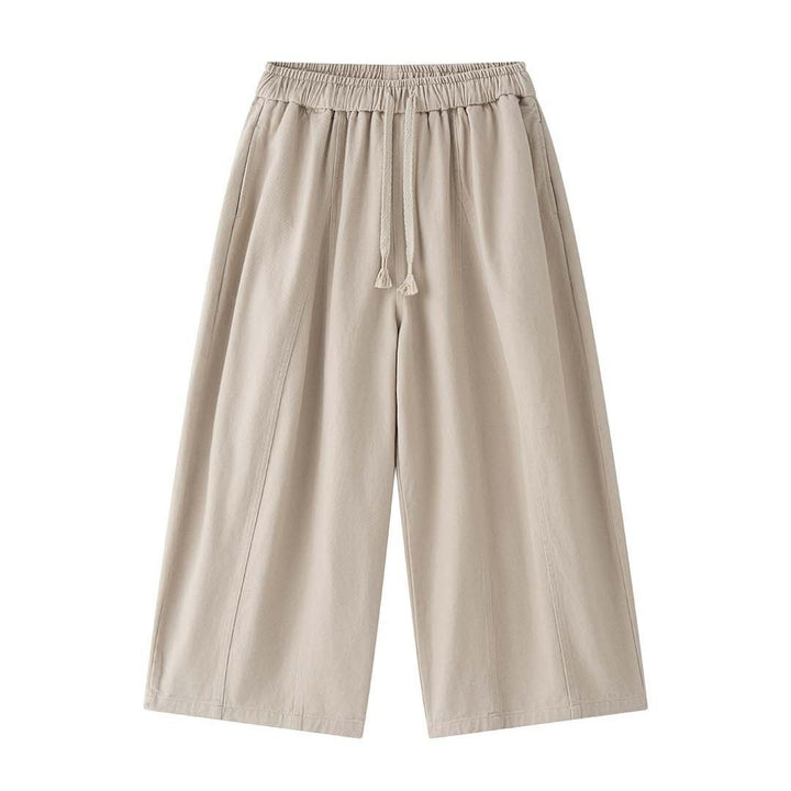 Damen Weite High‑Waist Canvas‑Culotte mit Kordelbund und Ziernähten Echoarchiv