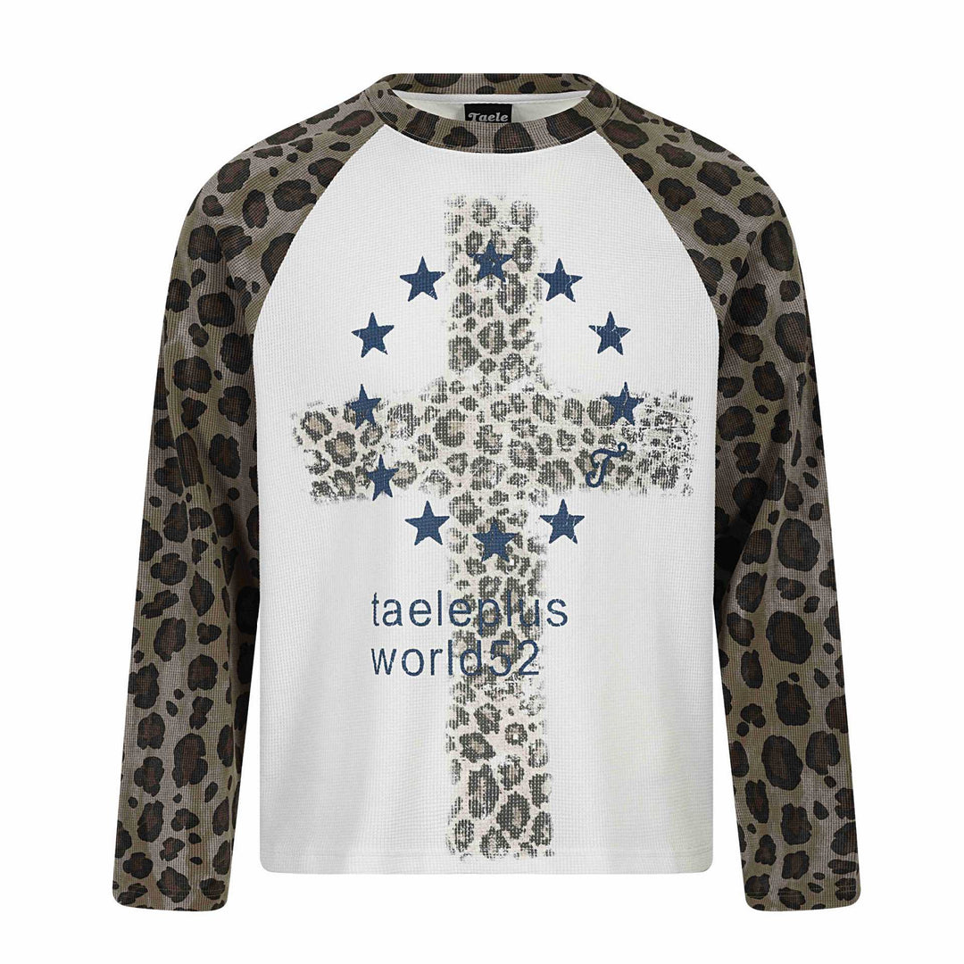 Damen Langarm-Thermo-Shirt mit Raglanärmeln und Leopard-Einsätzen Echoarchiv
