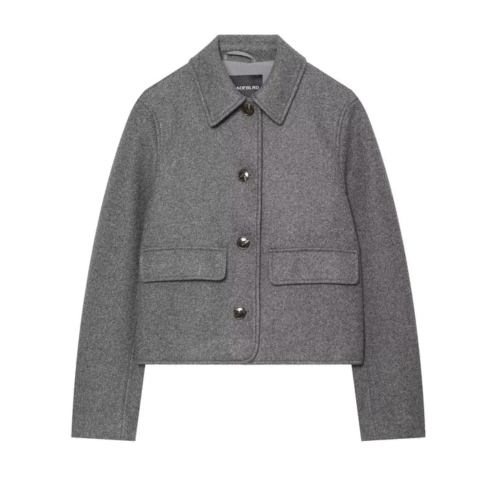 Damen Kurzer boxy Wollblouson mit Hemdkragen und Pattentaschen Echo Archiv