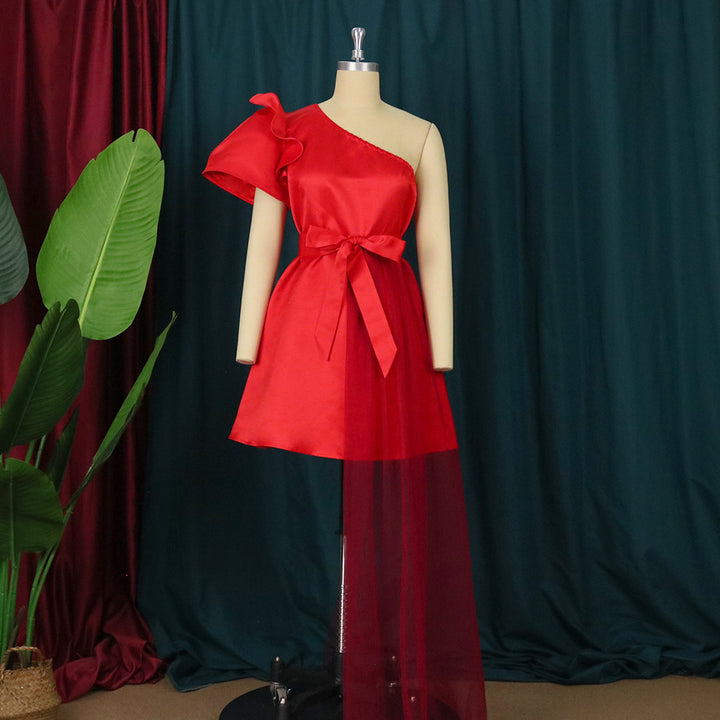 Damen asymmetrisches Cocktailkleid mit Volant und Taillenschnürung Echo Archiv