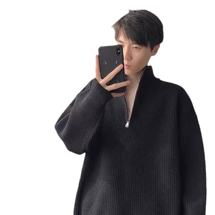 Herren Grobstrickpullover mit Stehkragen und Reißverschluss Echoarchiv