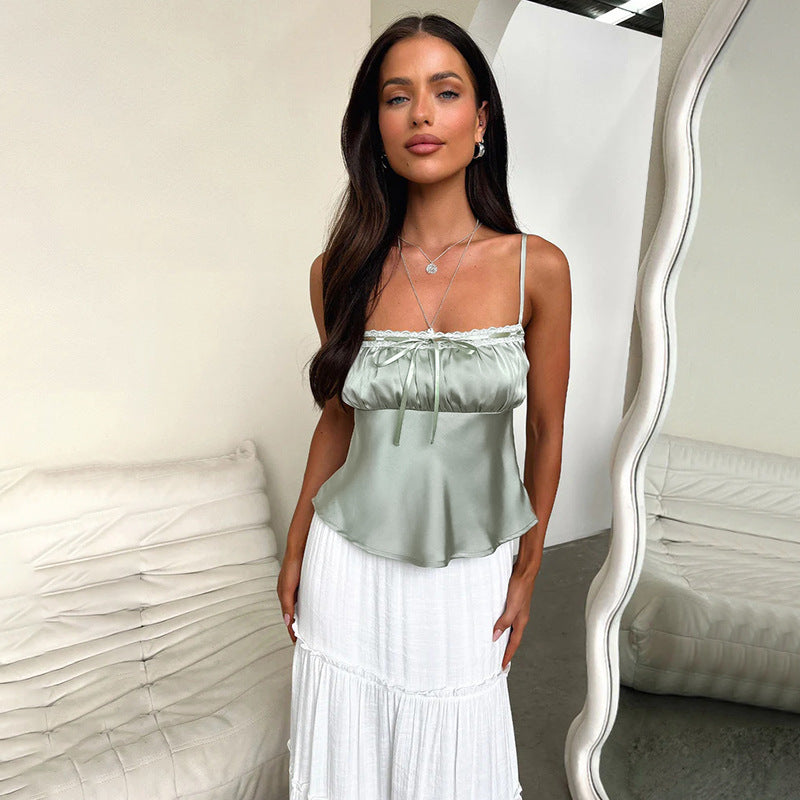 Damen elegantes Satin-Cami-Top mit Spitze und verstellbaren Trägern Echo Archiv