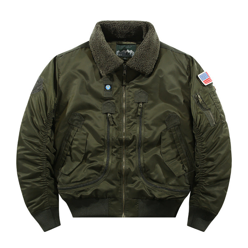 Herren Bomberjacke mit Lammfellkragen und Utility-Taschen Echoarchiv
