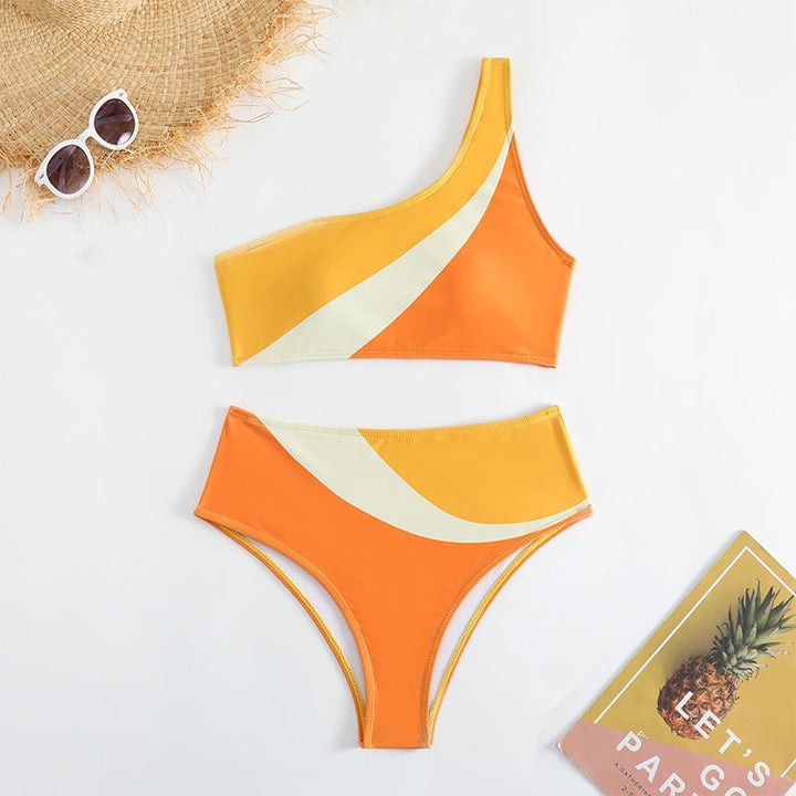 Damen Einseitiger Bikini mit modischem Schnitt und Farbblock-Design Echo Archiv