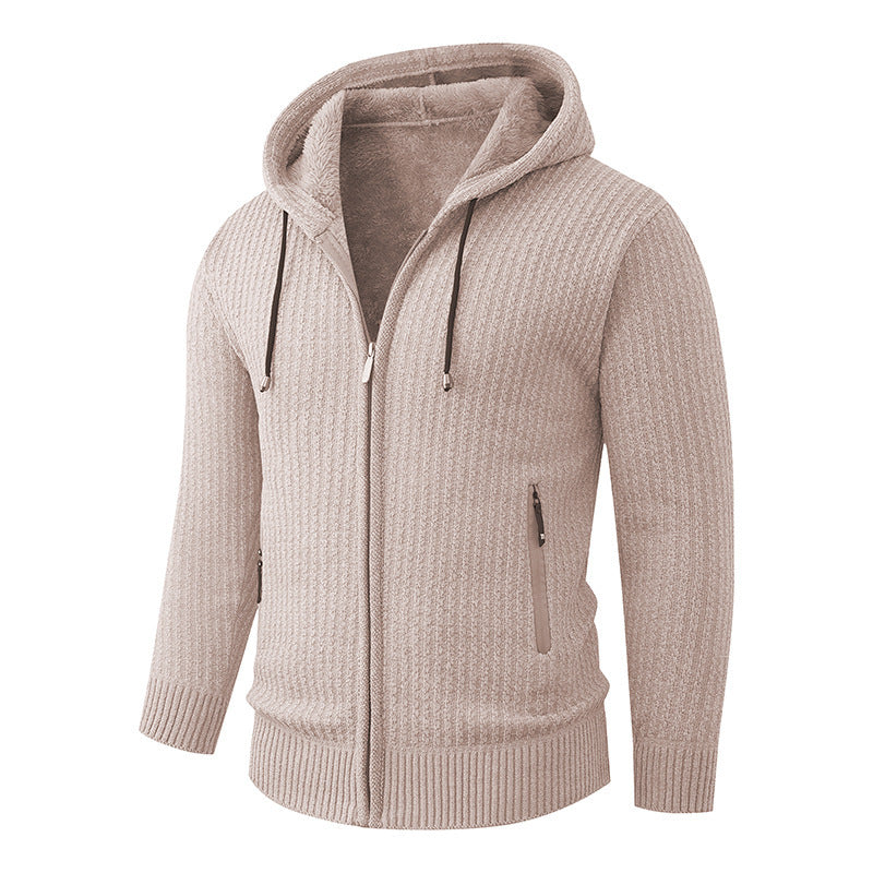 Herren Kapuzen-Strickjacke mit Teddyfutter und durchgehendem Reißverschluss Echo Archiv