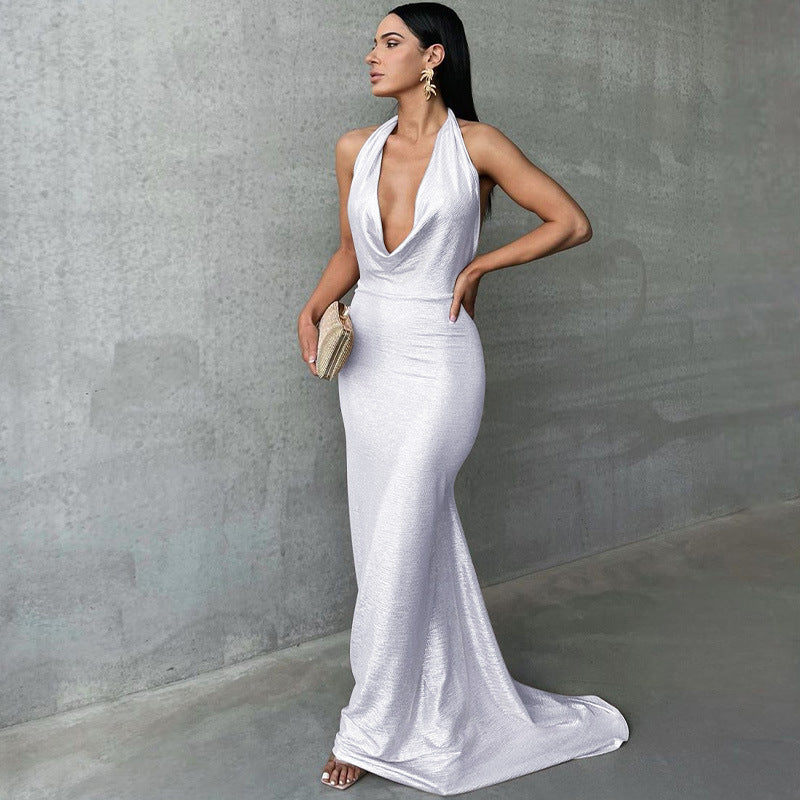 Damen Elegantes Wickelkleid mit tiefem V-Ausschnitt und schimmerndem Finish Echo Archiv