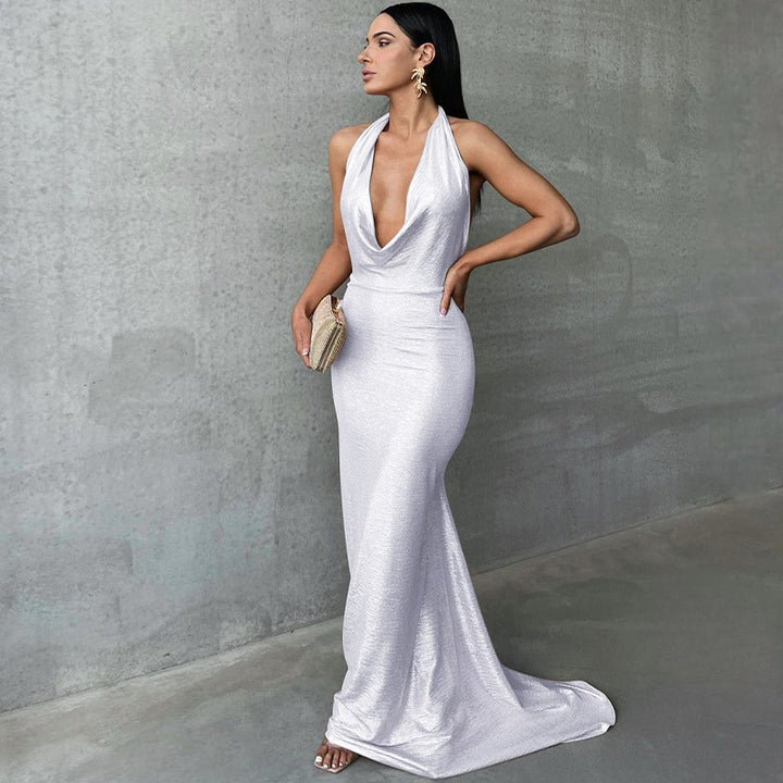 Damen Elegantes Wickelkleid mit tiefem V-Ausschnitt und schimmerndem Finish Echo Archiv