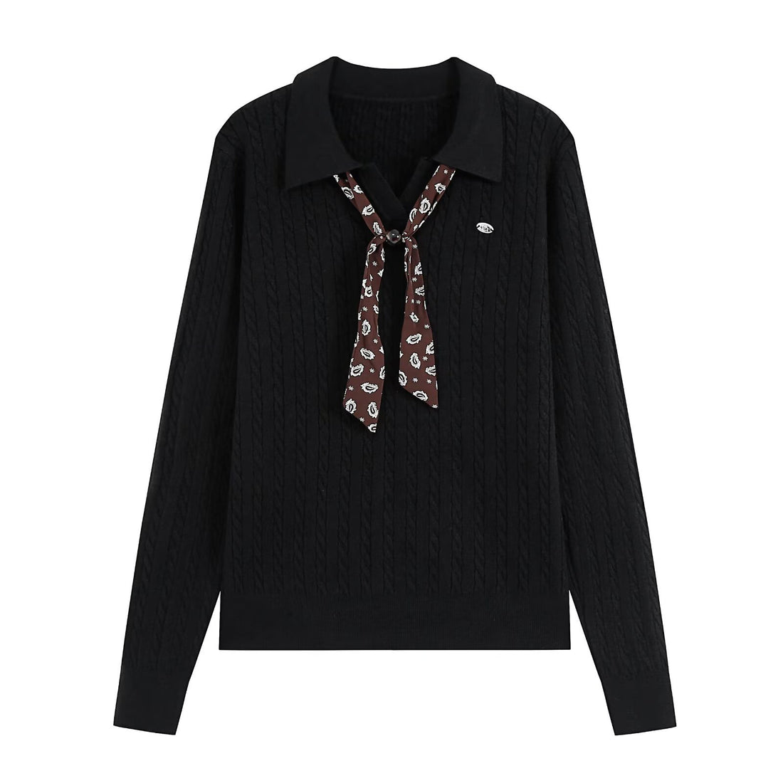 Damen Strickpullover mit Troyer‑Kragen und Zierkrawatte Echoarchiv