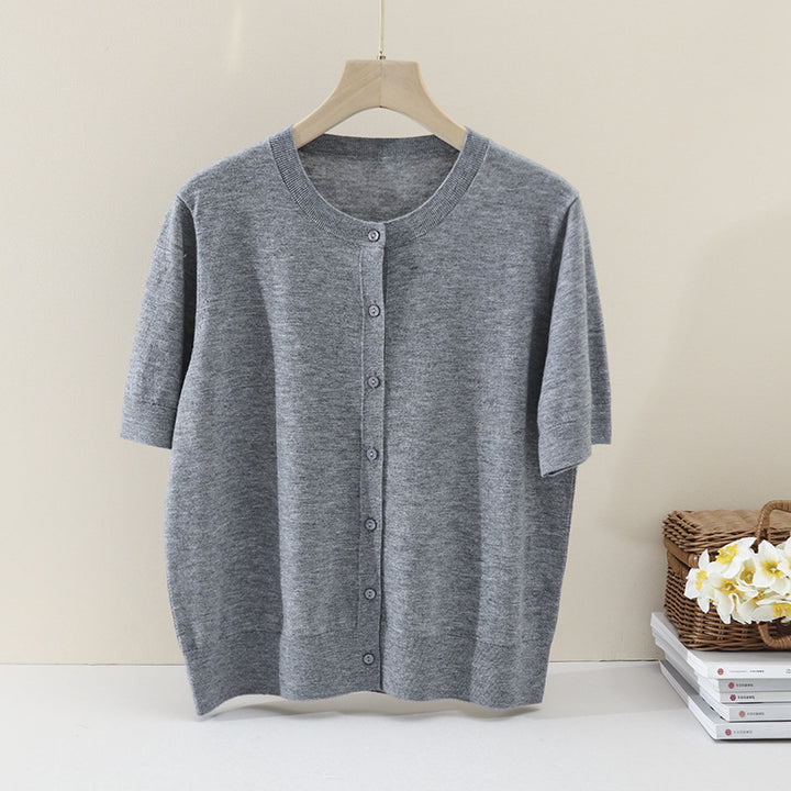 Damen Kurzarm-Feinstrick-Cardigan mit Rundhalsausschnitt und durchgehender Knopfleiste Echo Archiv