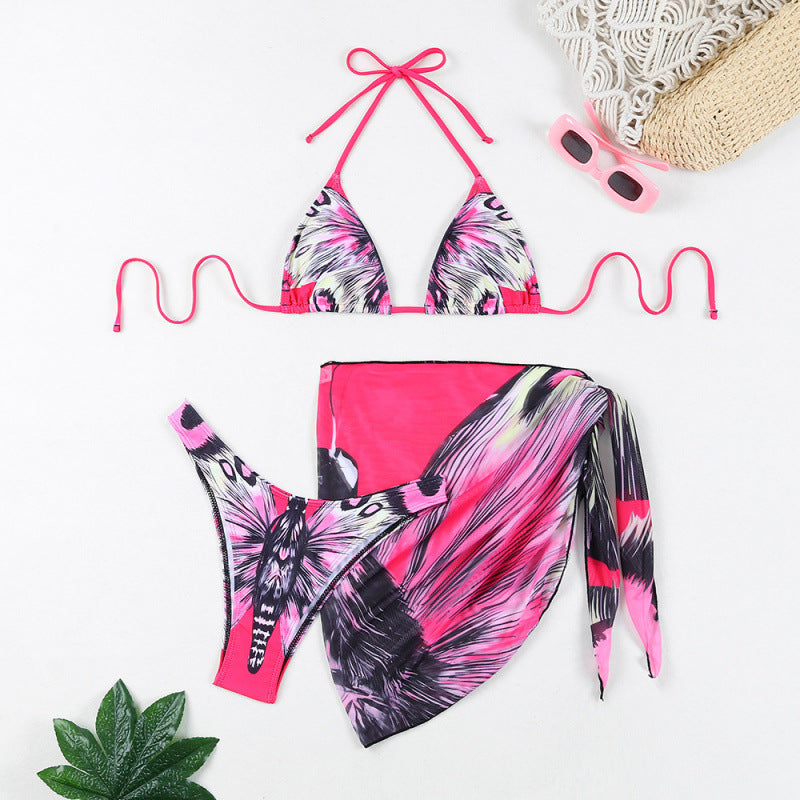Damen Triangel-Bikini mit verspieltem Wickeldetail und buntem Tropenmotiv Echo Archiv