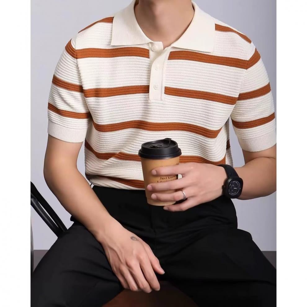Herrenmode Poloshirt mit kurzem Arm und gestricktem Muster Echo Archive